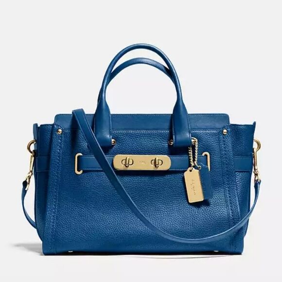 Coach Swagger Pebble Leather Tote In Denim - Picture 15 of 16